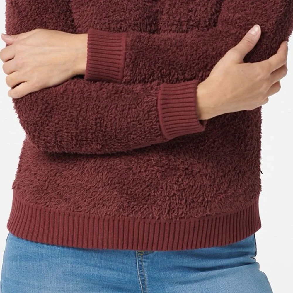Barefoot Dreams CozyChic Shearling Half Zip Pullover In Burgundy NO TAGS SZ M